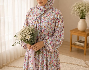Cotton Prayer Dress with Attached Hijab, Islamic Gift