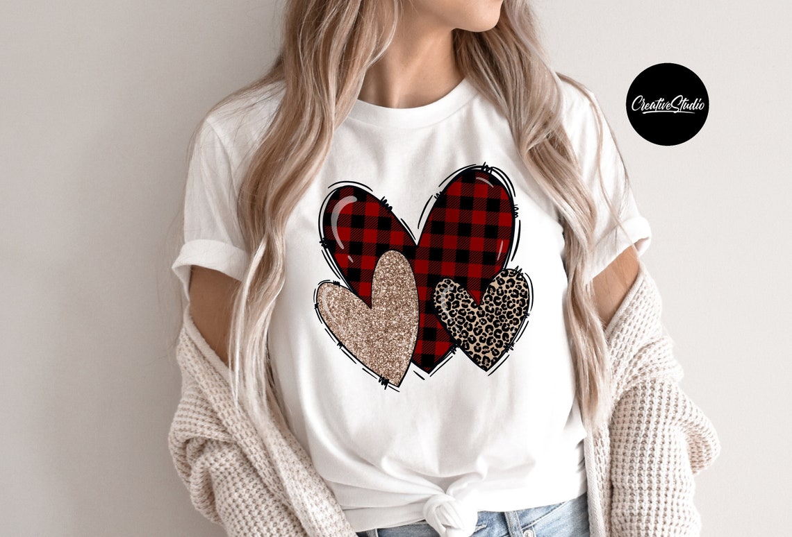 Heart Trio Png Buffalo Plaid Leopard Heart Png Christmas | Etsy
