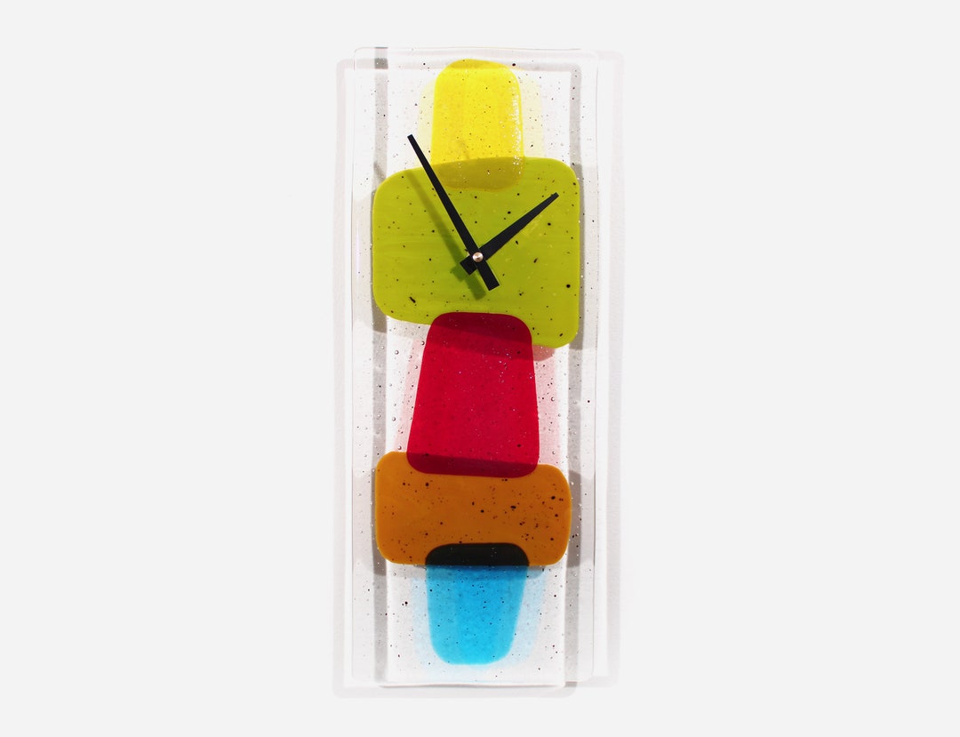 Mid Mod Fused Glass Wall Clock Midcentury Inspired Etsy