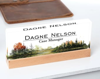 Custom Acrylic Desk Name Plate with Wooden Holder: Office Gift