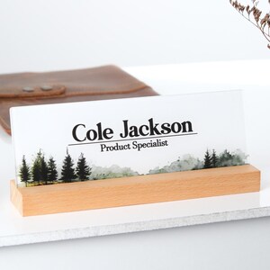 Custom Desk Name Plate With Wooden Base, Personalized Office Nameplate, Acrylic Name Sign, Office Desk Decor, Gift For Boss Or Coworker