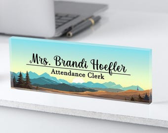 Watercolor Forest Acrylic Desk Nameplate: Custom Social Worker Gift