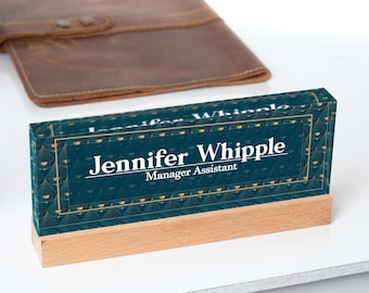 Personalized Acrylic Desk Name Plate with Wooden Base