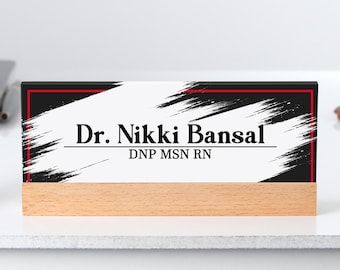 Custom Acrylic Desk Name Plate, Wooden Base, Veterinary Gift