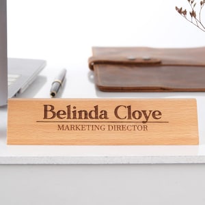 Engraved Wooden Desk Nameplate, Personalized Beech Wood Name Sign, Custom Work Desk Plaque, Professional Office Decor, Unique Business Gift