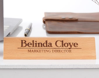 Engraved Beech Wood Desk Nameplate: Personalized Office Decor