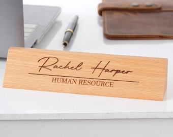 Personalized Beech Wood Desk Nameplate: Engraved Office Decor