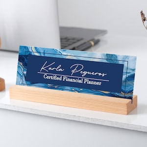 Business Gift For Boss Nameplate, Custom Acrylic Desk Name Plate With Wooden Base, Personalized Office Name Sign, Coworker, Graduation Gifts