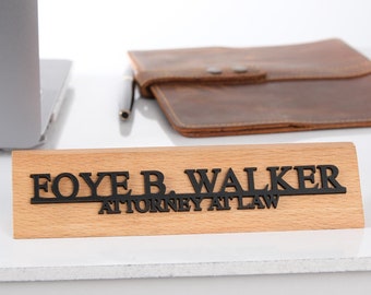 Personalized Beech Wood Desk Nameplate: 3D Office Decor Gift