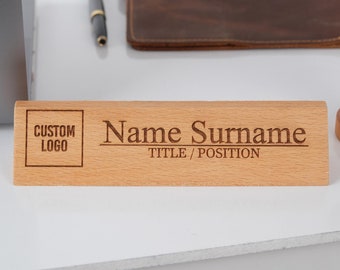 Personalized Beech Wood Desk Nameplate: Custom Engraved Office Decor