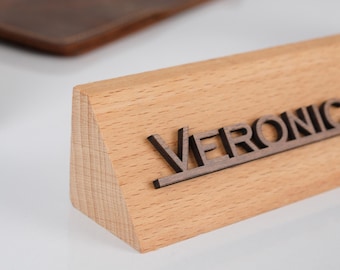 Personalized Beech Wood Desk Nameplate: 3D Custom Office Decor