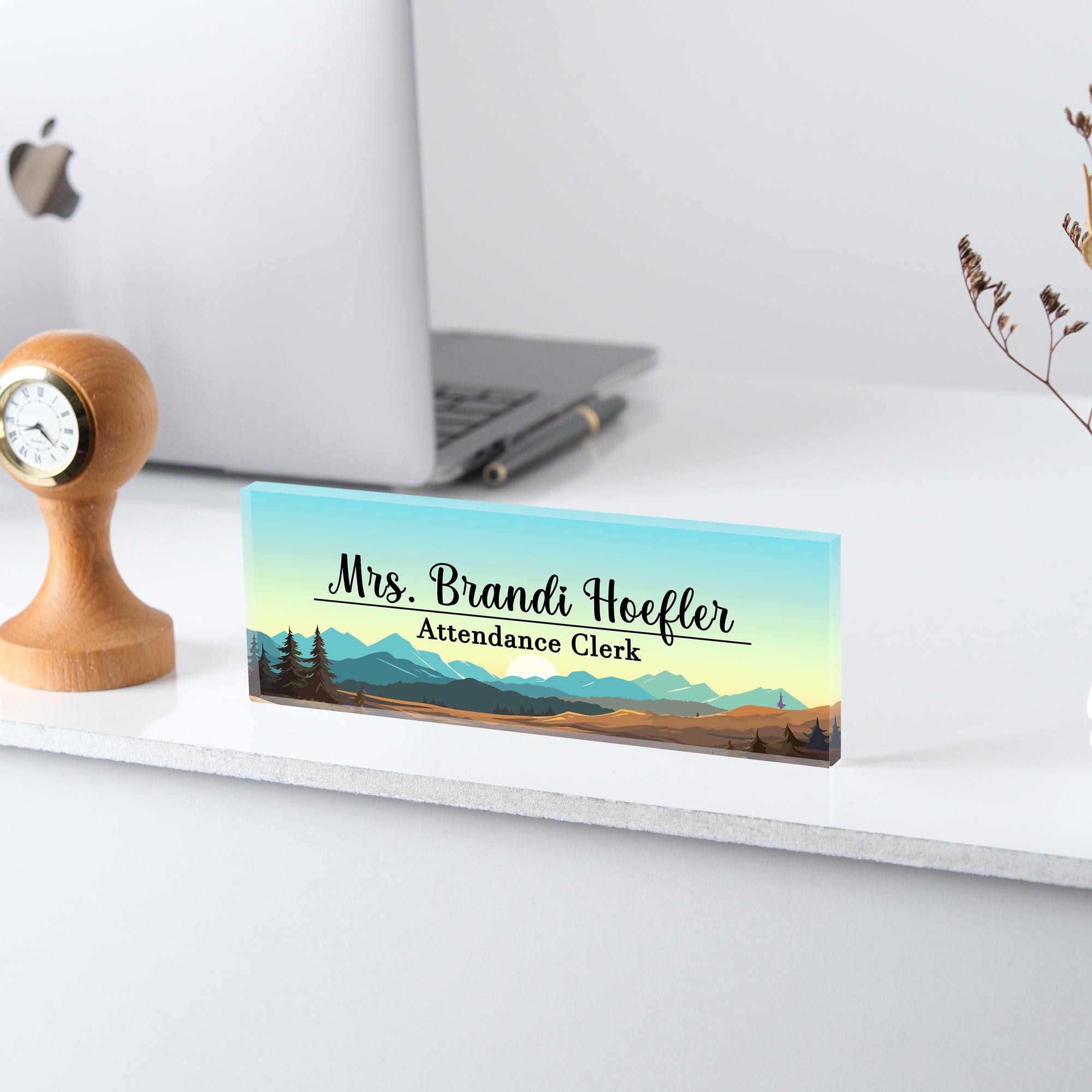 Watercolor Forest Acrylic Desk Nameplate: Custom Social Worker Gift