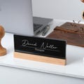 Personalized Acrylic Desk Name Plate: Modern Office Sign with Wood Base