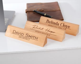Engraved Beech Wood Desk Nameplate: Personalized Office Decor