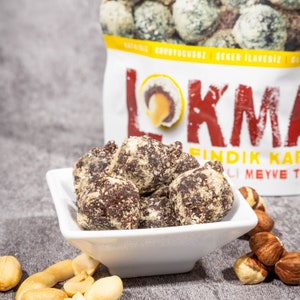 Nut Covered Fruit Ball, Healthy Snack, Sugar Free, Date, Gluten Free, Gourmet, Traditional Recipe, Hazelnut, On the Go, Gift, 96g-3.38oz