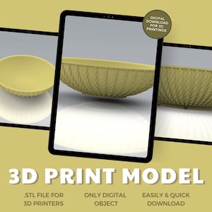 Könnte beinhalten: Ein 3D-druckbares Modell einer geflochtenen Schüssel. Die Schüssel ist hellbraun und hat ein geflochtenes Muster. Das Bild zeigt die Schüssel auf einem weißen Hintergrund. Der Text "DIGITAL DOWNLOAD FOR 3D PRINTINGS" befindet sich in einem Kreis oben im Bild. Der Text ".STL FILE FOR 3D PRINTERS" befindet sich unten links im Bild. Der Text "ONLY DIGITAL OBJECT" befindet sich unten in der Mitte des Bildes. Der Text "EASILY & QUICK DOWNLOAD" befindet sich unten rechts im Bild.