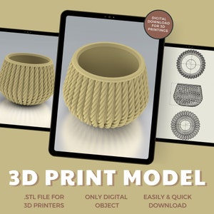 Stylish Vase, Flower Pot With Rope Pattern,STL Files, Planter Model, 3D Print Model STL file, STL File for 3D Printing