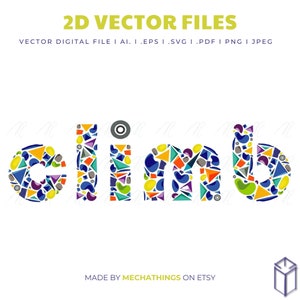 May include: The word "climb" is spelled out in colorful mosaic letters. Each letter is made up of small geometric shapes in shades of blue, green, yellow, orange, red, and purple.