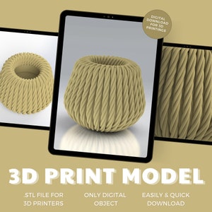 New Stylish Vase, Flower Pot With Rope Pattern,STL Files, Planter Model, 3D Print Model STL file, STL File for 3D Printing