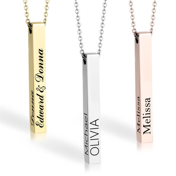 Buy Oak and Luna Personalized Vertical 3D Pillar Bar Necklace Four Sided  Name Necklaces Gold 925 Silver Jewelry for Her Mother's Day Gift Online in  India - Etsy