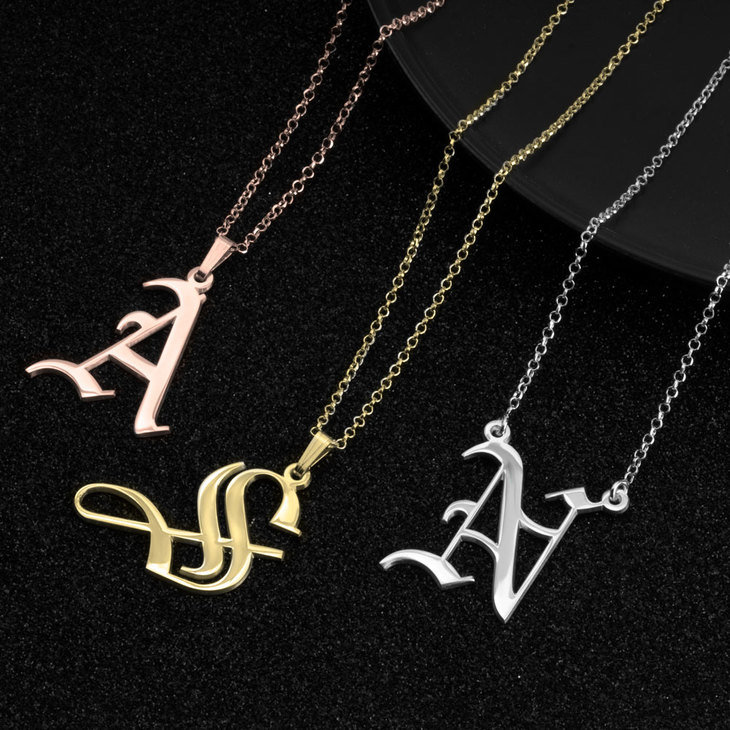 Gold Initial Letter Pendant Necklace Mens Womens Teen Girls Boys Capital Alphabets from A Z Stainless Steel Gold Box Chain Simple Fashion Birthday Personalized Jewelry 