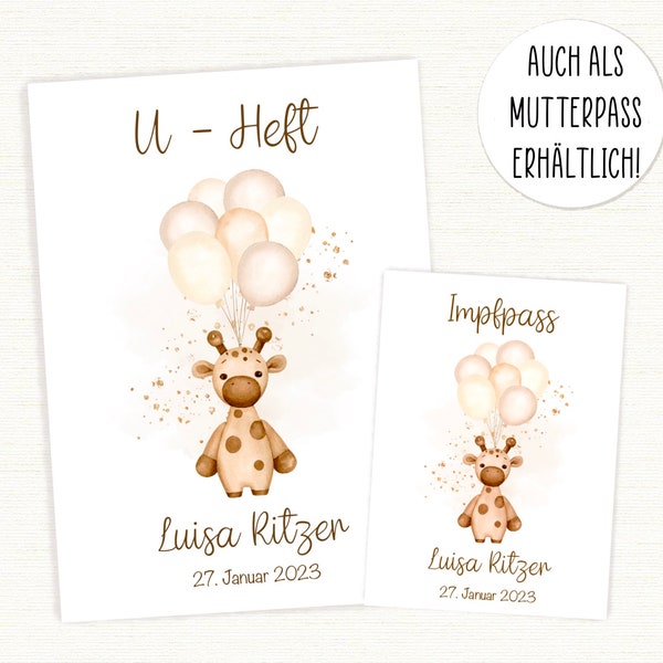 U - Heft & Impfpass Hülle Giraffe Beige • personalisiert • Reisepass