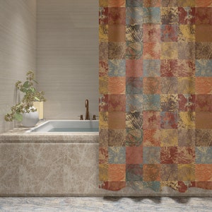 Terracotta Shower Curtain, Wood Stump Rusty Brown Bathroom Curtain Set, Trendy Mid-Century Modern Home Decor, Burnt Orange Wedding Gift