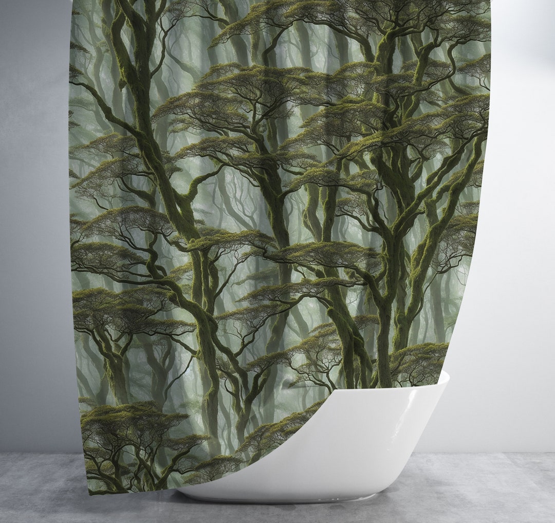 Tropical Rainforest Shower Curtain, Green Forest Bathroom Decor, Nature
