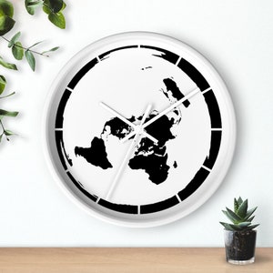 Wandklok platte aarde wereldkaart, azimutale equidistante, platte aarde geschenk, 10"
