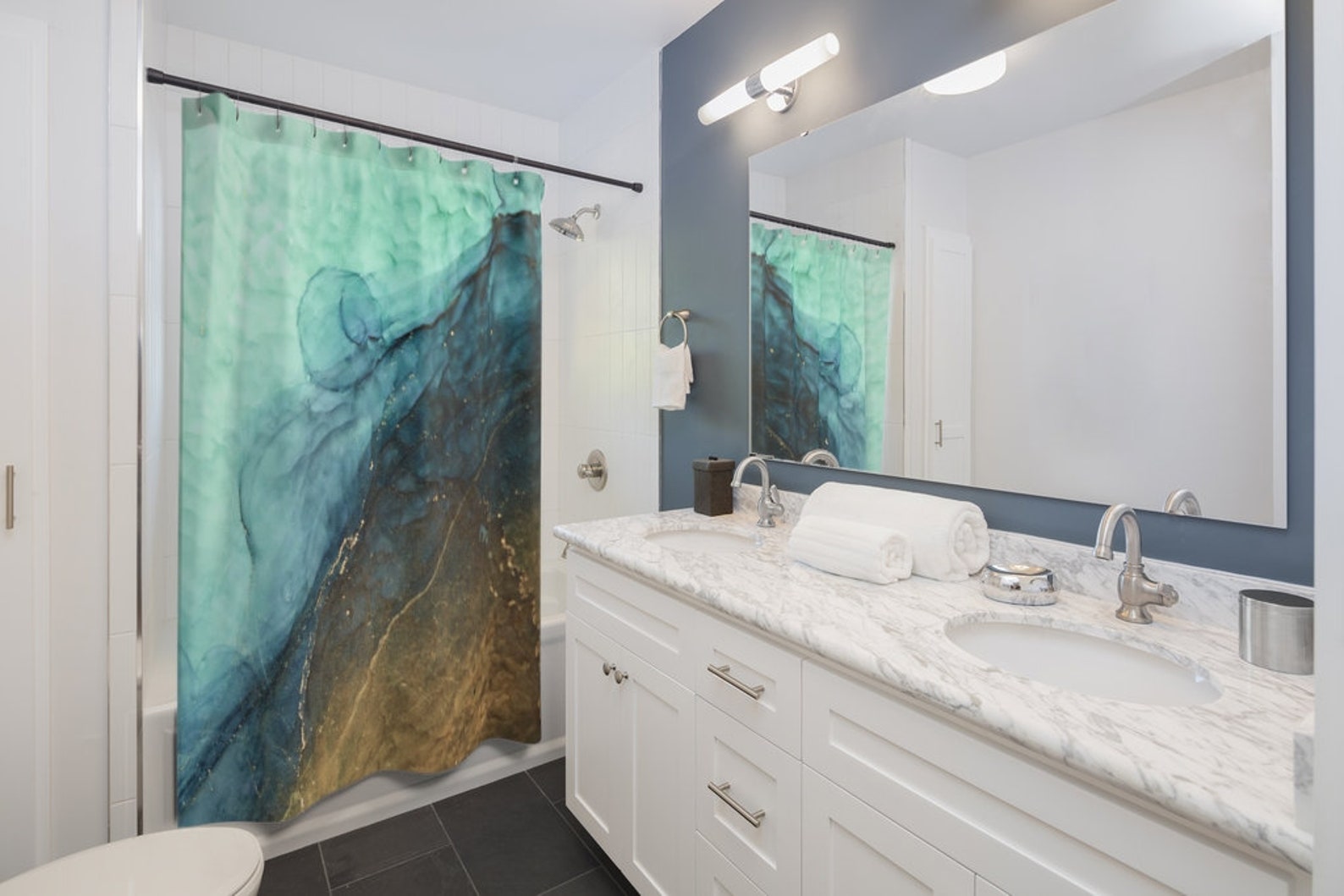 Emerald Green and Gold Shower Curtain Modern Abstract Shower Etsy