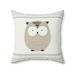 Funda de almohada tribal Boho Owl, almohada azteca para sofá sofá cama 16x16 18x18 20x20, fundas de cojín Woodland, regalo de decoración del hogar beige neutro