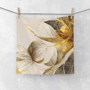 Luxury Gold Face Towel, Designer Aesthetic Towels Set, Absorbent Soft Facial Cloth 13&quot; × 13&quot;, Face Cleansing Bathroom Decor Accessories