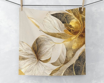 Luxury Gold Face Towel, Designer Aesthetic Towels Set, Absorbent Soft Facial Cloth 13&quot; × 13&quot;, Face Cleansing Bathroom Decor Accessories