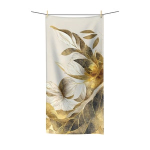 Golden Floral Bath Towel - Soft, Durable, and Elegant Polycotton Body Shower Towel, Stylish Bathroom Decor, New Home Gift Ideas