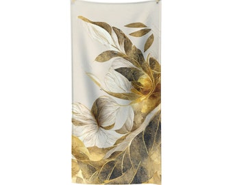 Golden Floral Bath Towel - Soft, Durable, and Elegant Polycotton Body Shower Towel, Stylish Bathroom Decor, New Home Gift Ideas