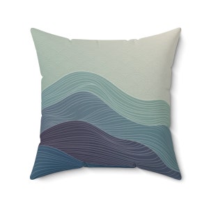 Japanese Blue Waves Pillow Cover, Abstract Mountains Landscape, Ocean Waves Throw Pillows, Art Deco Pillow Cases, Hill Mountain Japanese Art