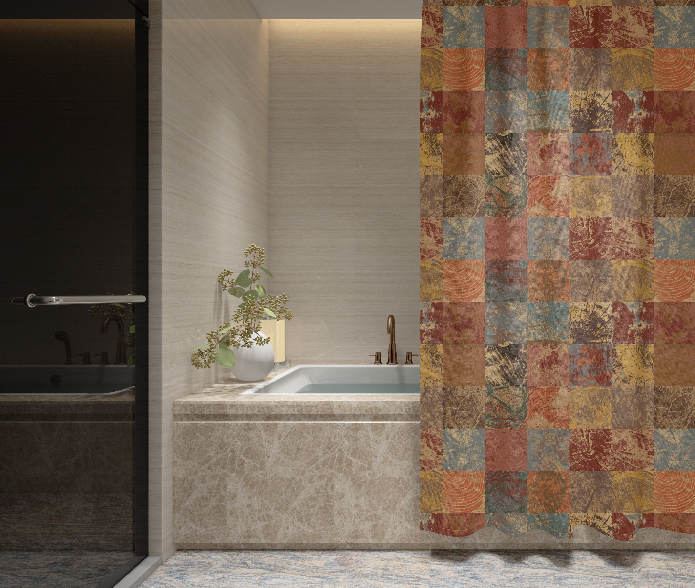 Terracotta Shower Curtain, Wood Stump Rusty Brown Bathroom Curtain Set ...