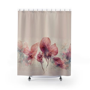Delicate Flowers Pink Shower Curtain, Watercolor Floral Art, Botanical Bathroom Curtain, Beautiful Housewarming Gift, Shower Curtain Vintage
