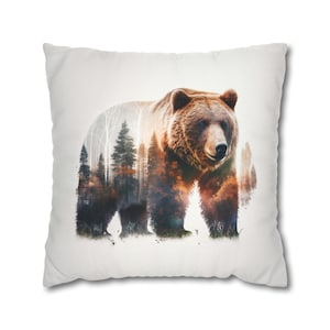 Grizzly Bear Forest Pillow Cover: Woodland Forest Throw Pillow Case - Nature-Inspired Couch Sofa Cushions for Rustic Home Decor & Gifts