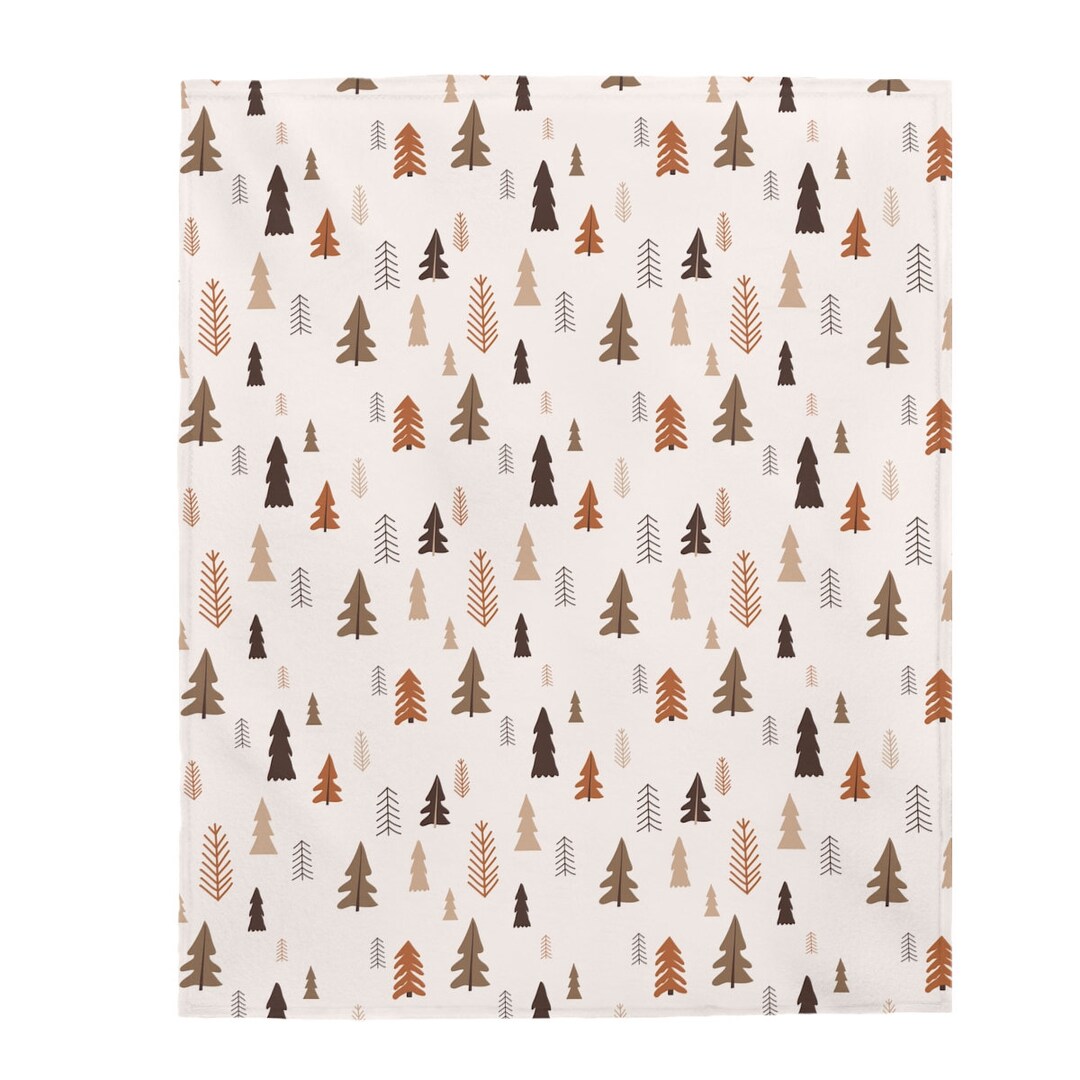 Boho Christmas Pattern Plush Blanket, Christmas Trees Throw Blanket