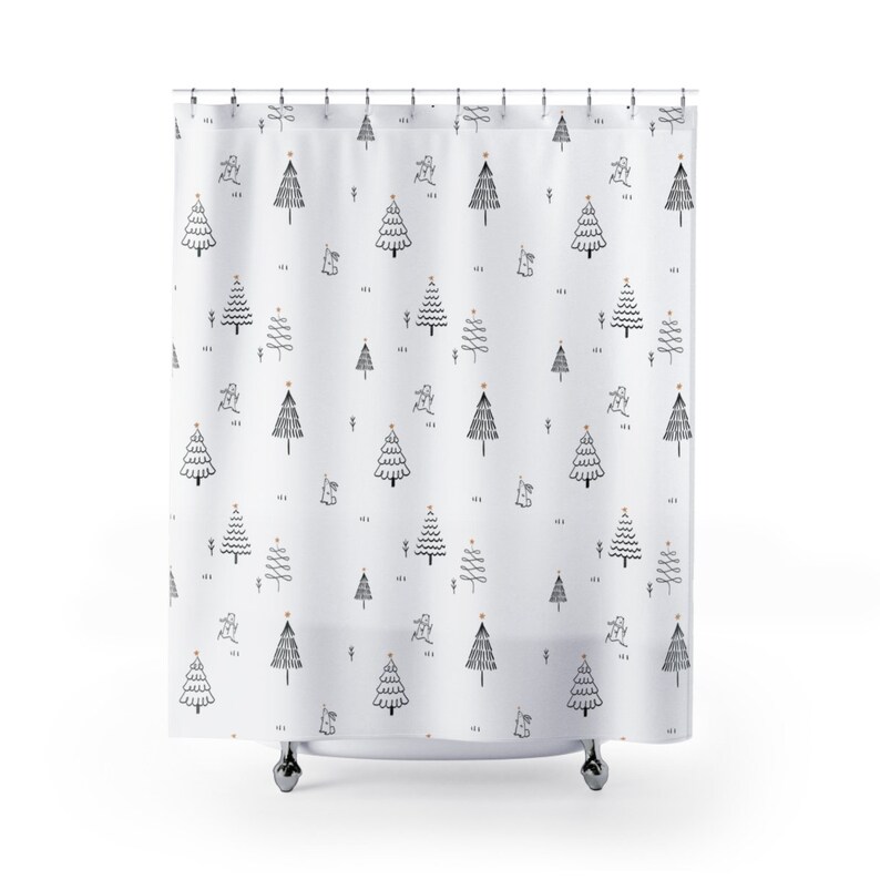 Black and White Christmas Trees Shower Curtain Set Cute Polar Etsy