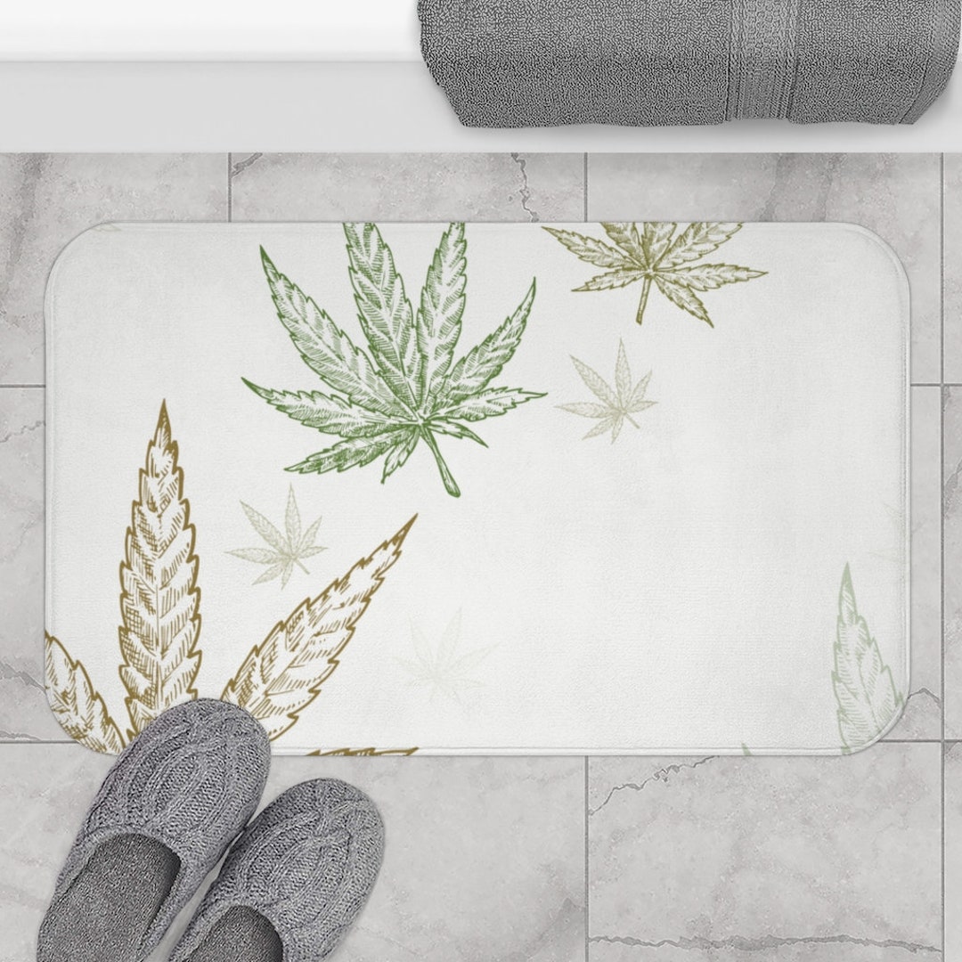 Weed Leaf Bath Mat, Cannabis Leaves Bath Rug, Marijuana Ganja Bath ...