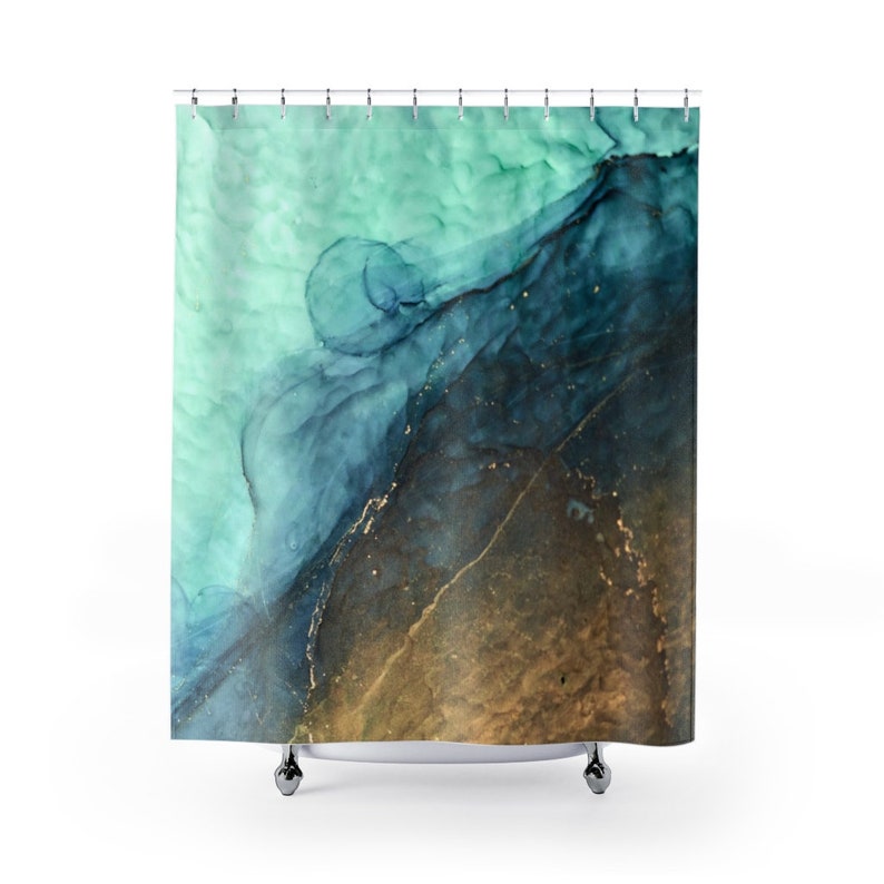 Emerald Green and Gold Shower Curtain Modern Abstract Etsy