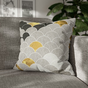 Gray and Gold Mermaidcore Throw Pillow Cover - Luxury Designer Art Deco Fish Scales Pillowcase for Couch Sofa or Bed Mermaid-Inspired Style