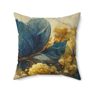Gold Floral Designer Pillow Cover, Botanical Luxury Pillow Cases, Abstract Gold Throw Pillows, Watercolor Decorative Cushions, New Home Gift