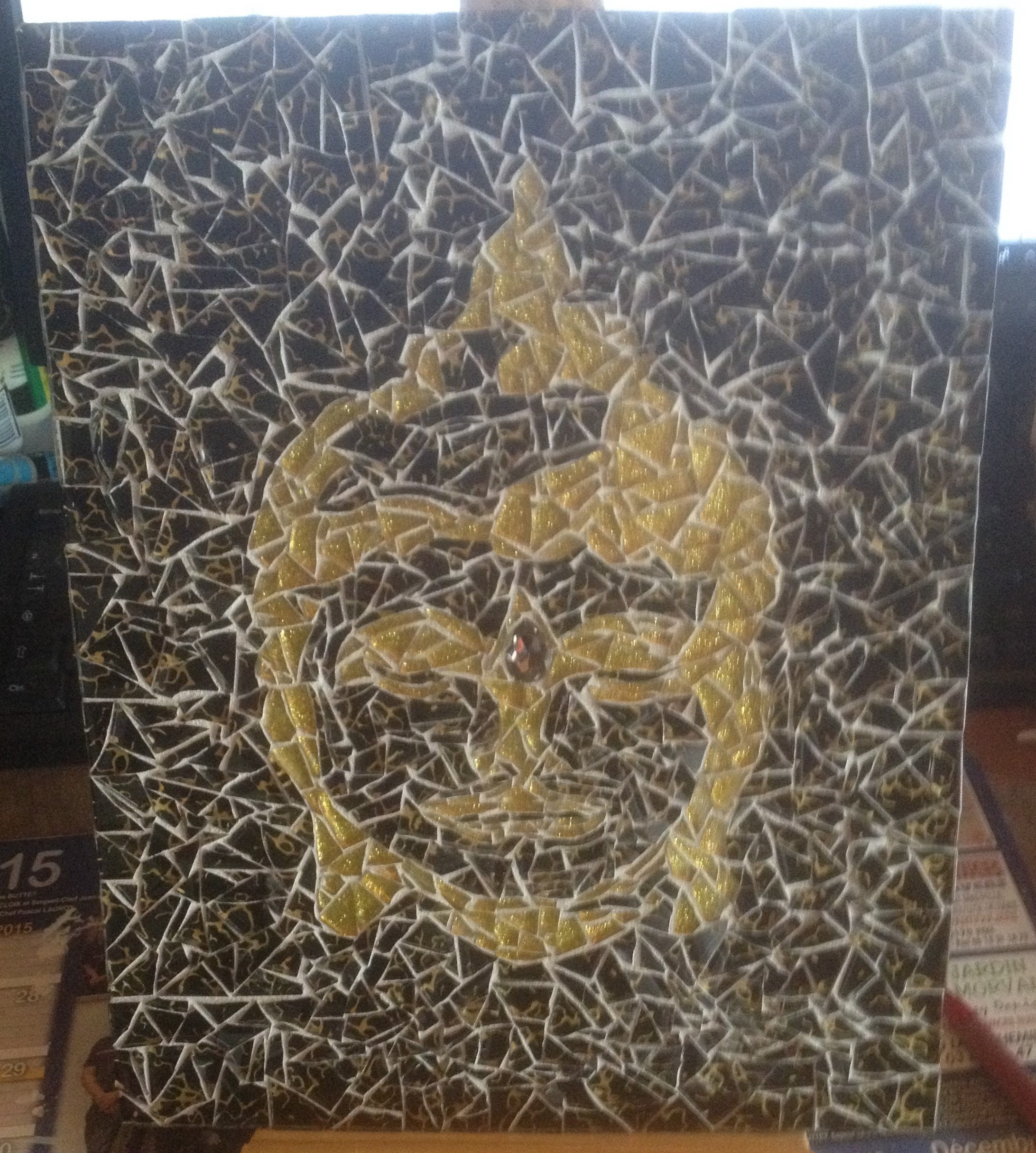 Tableau Bouddha Mosaïques Noir et Or