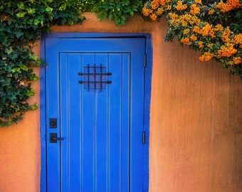 Old Santa Fe New Mexico Blue Door - Matted Print