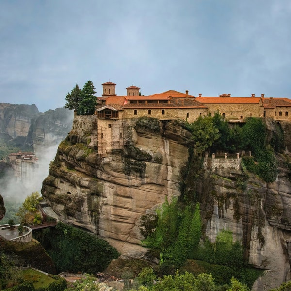 Misty Meteora Monastery - Matted Fine Art Photography Print