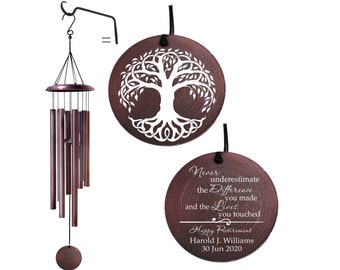Personalized Retirement gift Wind Chime, Tree of Life engraved Wind chimes, Gift for Retiring Mom