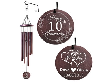 Personalized Anniversary gift wind chime - Traditional bronze anniversary gift windchime, Gift for Couples, Gift for wife, Gift for her